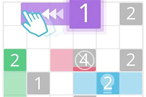 Handikon pekar på en violett ruta med siffran 1 bland flera färgade och numrerade rutor på ett nät