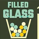 Titeln FILLED GLASS ovanför ett glas fyllt med färgglada bollar på en mörk bakgrund