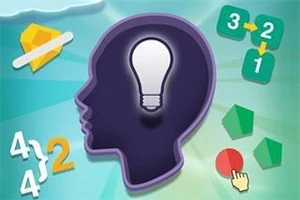 Silhuett av ett huvud med en glödlampa inuti och olika matematiska symboler samt former runt omkring