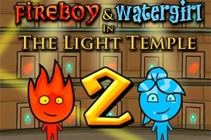 Tecknade figurer av en eldpiliknande pojke och en vattendroppliknande flicka, med siffran två mellan dem och texten The Light Temple i bakgrunden