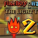 Tecknade figurer av en eldpiliknande pojke och en vattendroppliknande flicka, med siffran två mellan dem och texten The Light Temple i bakgrunden