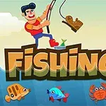 En tecknad man som fiskar upp en stövel över texten Fishing