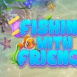 Tecknad fisktitel med färgglada bokstäver och en clownfisk, omgiven av havsdetaljer som bubblor, sjöstjärnor och växter