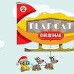 Luftskepp med texten FlapCat Christmas och en robot i tomteluva som drar två renar