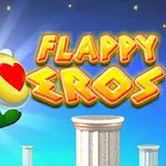 En tecknad figur med vingar och guldbåg samt ett hjärtprytt sköld flyger mellan kolonner under texten Flappy Eros på en blå bakgrund