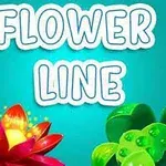 Texten Flower Line med en färgglad blomma och gröna blad mot en turkos bakgrund
