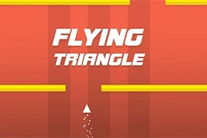 Vit text Flying Triangle på en orange bakgrund med gula horisontella linjer och en vit triangelform längst ner