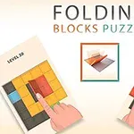 Två händer som viker färgglada block på olika spelplaner med nivåangivelser