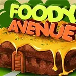 En illustration av en byggnad formad som en smörgås med smält ost, där texten Foody Avenue är placerad ovanpå