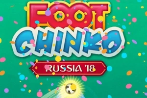 Färgglada bokstäver som stavar Foot Chinko med texten Russia 18 mot en grön bakgrund med konfetti