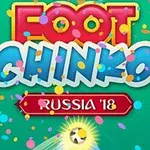 Färgglada bokstäver som stavar Foot Chinko med texten Russia 18 mot en grön bakgrund med konfetti
