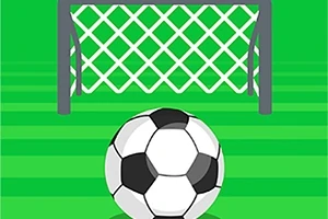 Fotboll framför ett mål på en grön fotbollsplan