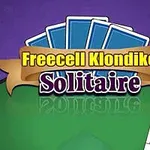 Kortens baksidor i blått, en banderoll med texten Freecell Klondike Solitaire och spelkort visas mot en lila bakgrund
