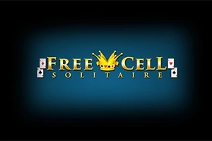 Texten FreeCell Solitaire med en gul krona och spelkort mot en mörkblå bakgrund