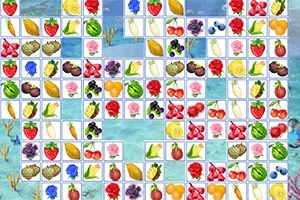 En rutnätslayout fylld med olika frukter och blommor på en blå bakgrund