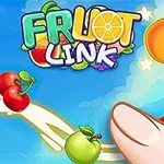 Färgglada frukter och en fingertopp mot en blå himmel med texten FRUIT Link i bakgrunden
