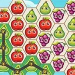 Tecknad bild av ett hexagonalt rutnät med fruktikoner, inklusive äpplen, päron och vindruvor, med en linje som kopplar ihop ikonerna