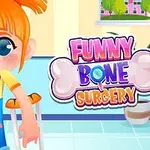 En tecknad flicka med orange hår och blå kläder ler och står med krycka i ett färgglatt rum, med en titeltext bredvid