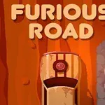 Illustration av en bil på en väg i en ökenmiljö med texten Furious Road ovanför