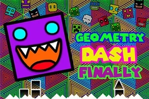 Färgglad bild med ett lila monsteransikte bredvid orden Finally, Dash, och bakgrundsmönster av geometriska former
