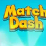 Texten Match Dash i gula bokstäver med en blå bakgrund och ljuseffekter