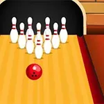 Röd bowlingklot rullar mot uppställda käglor på en bowlingbana