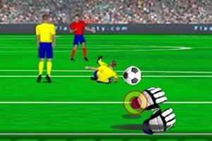 En animationsbild av en fotbollsmatch där en spelare ligger på marken, en annan står nära, en fotboll och målvaktshandskar är synliga