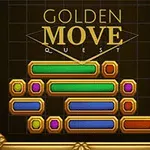 Färgglada rektangulära staplar och symboler i olika former på en mörk bakgrund med texten Golden Move Quest upptill, omgivna av en dekorativ gyllene ram