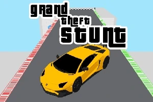Gul sportbil på en färgglad racerbana med texten grand theft stunt ovanför