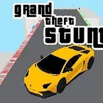 Gul sportbil på en färgglad racerbana med texten grand theft stunt ovanför