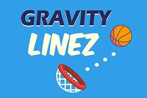 Texten GRAVITY LINEZ med en basketboll och en korg mot en blå bakgrund