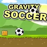 Fotbollsmotiv med texten GRAVITY SOCCER, en fotboll på marken och ett mål med nät i en tecknad landskapsscen