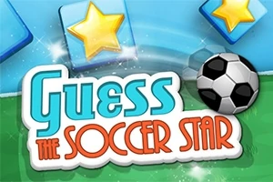 Texten Guess the Soccer Star med en fotboll och stjärnor i bakgrunden