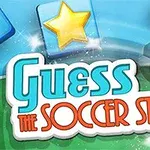 Texten Guess the Soccer Star med en fotboll och stjärnor i bakgrunden