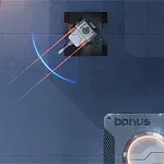 En fågelvy av ett spelbräde med en liten robot och en ruta märkt ”bonus”