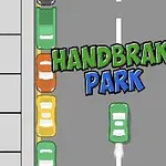 Texten Handbrake Park med tecknad bild av bilar parkerade längs en gata