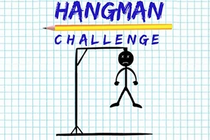 Ritat streckgubbe hänger från en enkel galge med texten Hangman Challenge ovanför