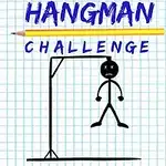 Ritat streckgubbe hänger från en enkel galge med texten Hangman Challenge ovanför