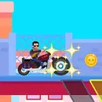 Man kör en motorcykel och samlar mynt på en plattform