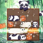 En illustration med pandor och tigrar på ett rutnät i en bambuskog