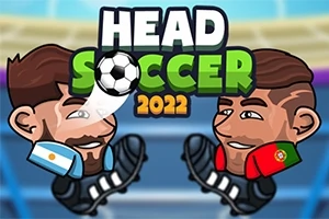 Två tecknade fotbollsspelare på en fotbollsplan med texten Head Soccer 2022 ovanför dem