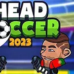 Två tecknade fotbollsspelare står mot varandra med texten Head Soccer 2023 ovanför dem
