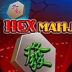 Insektsformade brickor med kinesiska tecken och ordet HEX MAHJONG i röd och gul text mot en blå och röd bakgrund