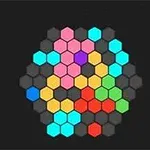 Färgglada hexagoner arrangerade i ett mönster mot en svart bakgrund
