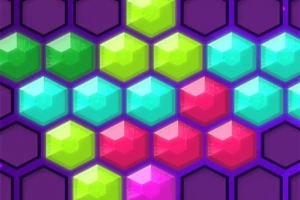 Färgglada hexagonala block i rader mot en mörk bakgrund