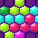 Färgglada hexagonala block i rader mot en mörk bakgrund