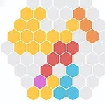 Färgglada hexagoner arrangerade i ett mönster på en vit bakgrund
