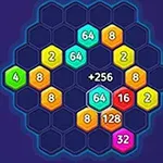 Färgglada numrerade hexagoner arrangerade i ett sexkantigt rutmönster med en mörklila bakgrund