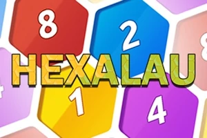 Färgglada hexagoner med siffror och texten HEXALAU i mitten