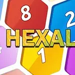 Färgglada hexagoner med siffror och texten HEXALAU i mitten